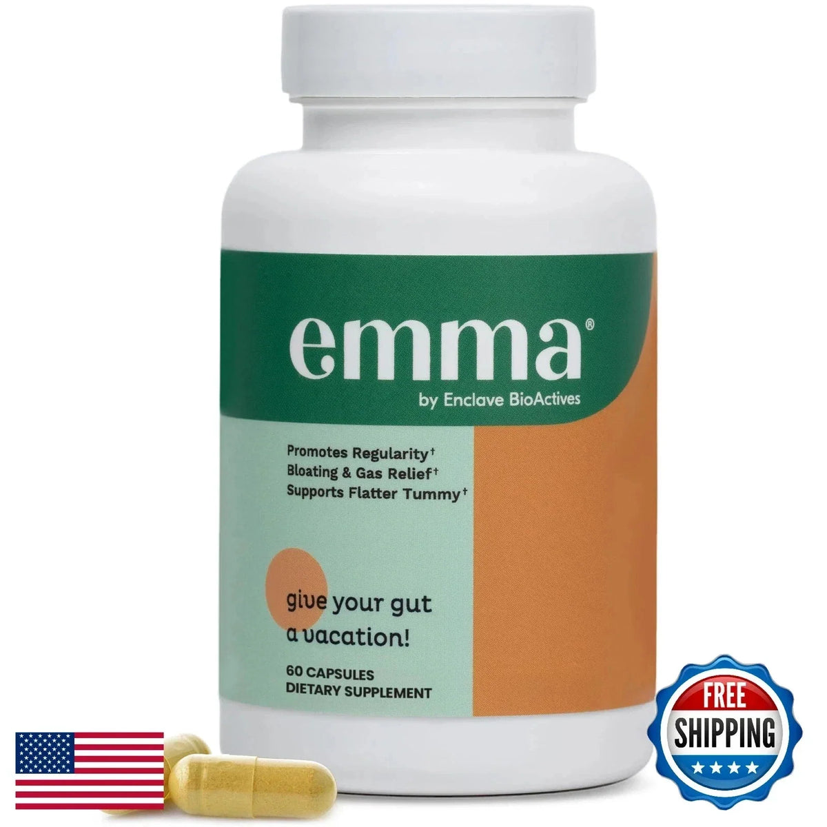 Emma Gut Health Supplement 60 Capsules for Bloating Relief & Leaky Gut++ Fit And Glow
