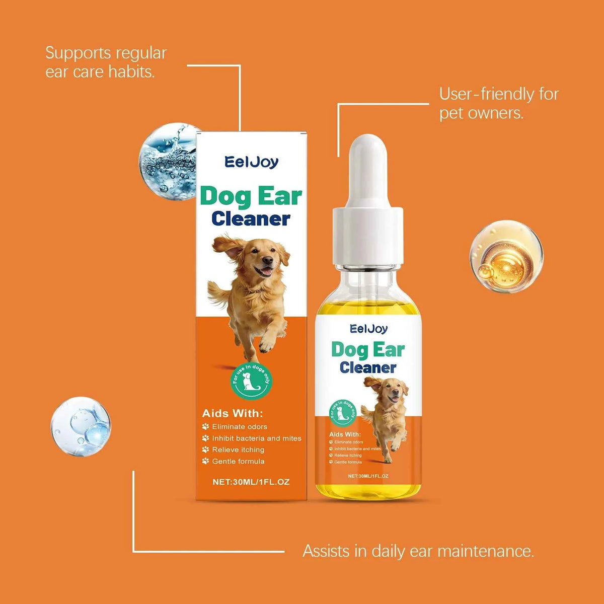 EelJoy Dog Ear Cleaner - Gentle Formula to Eliminate Odors and Relieve Itching