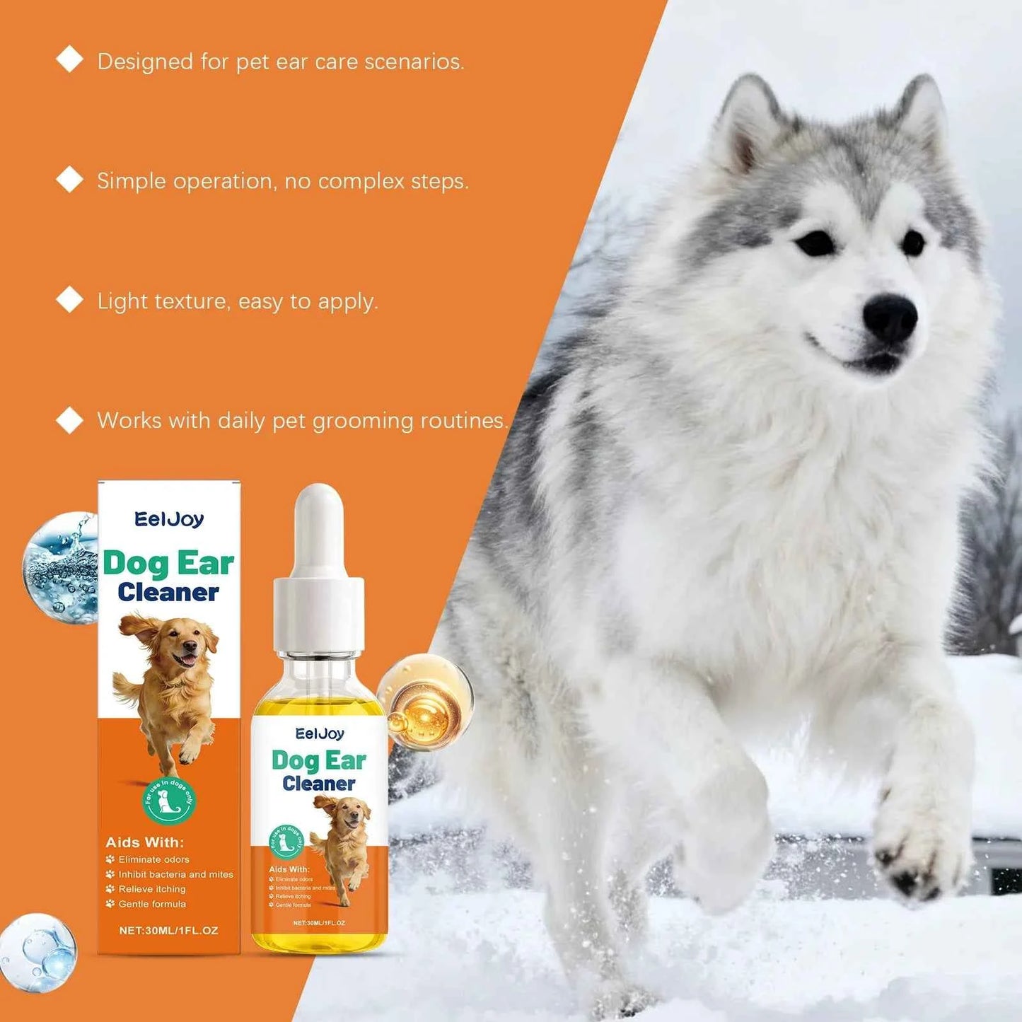 EelJoy Dog Ear Cleaner - Gentle Formula to Eliminate Odors and Relieve Itching