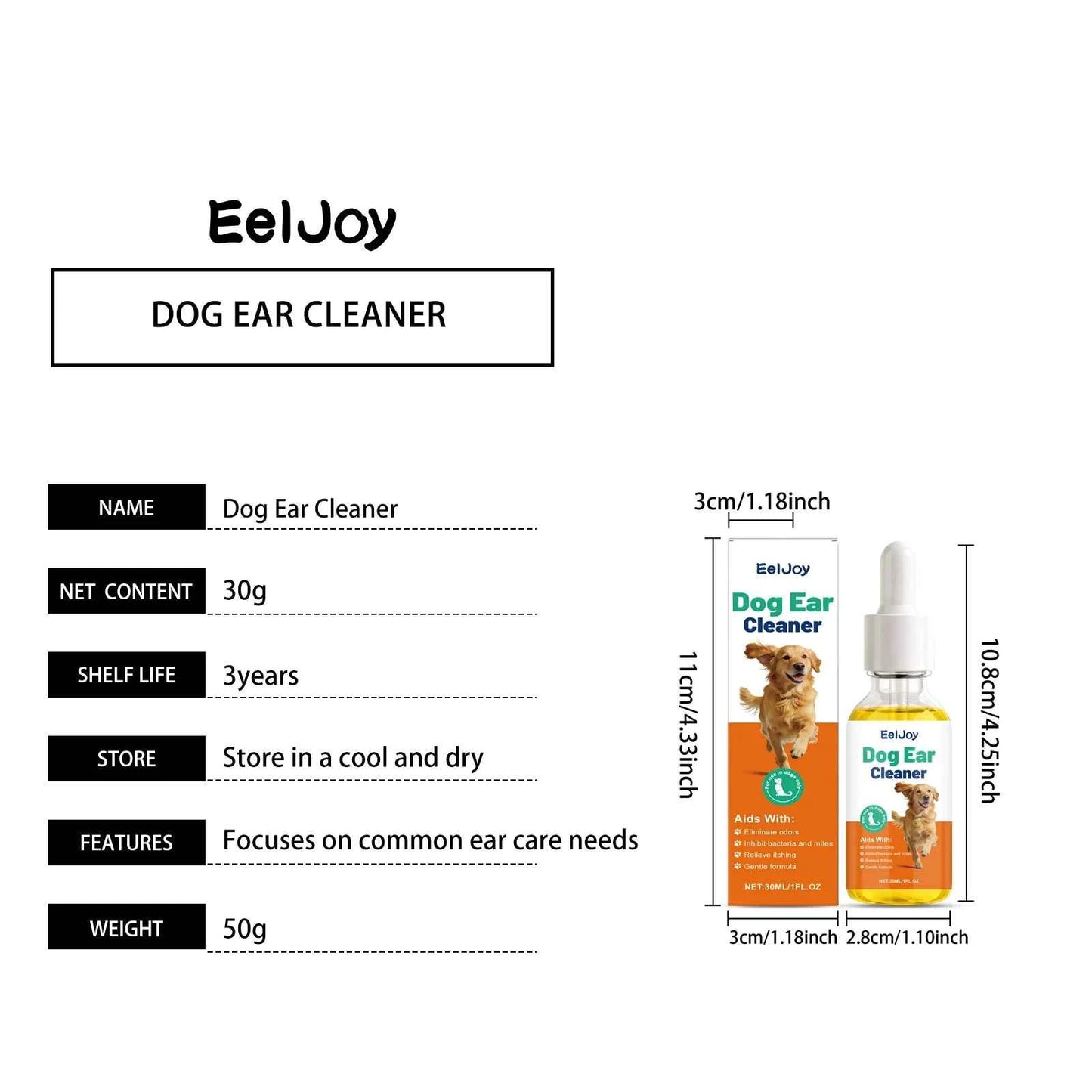 EelJoy Dog Ear Cleaner - Gentle Formula to Eliminate Odors and Relieve Itching