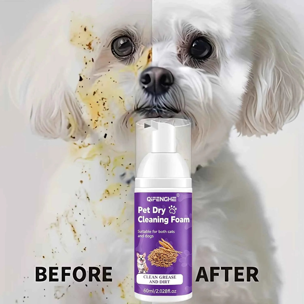 Waterless Pet Shampoo - Gentle Foam Cleanser for Dogs & Cats