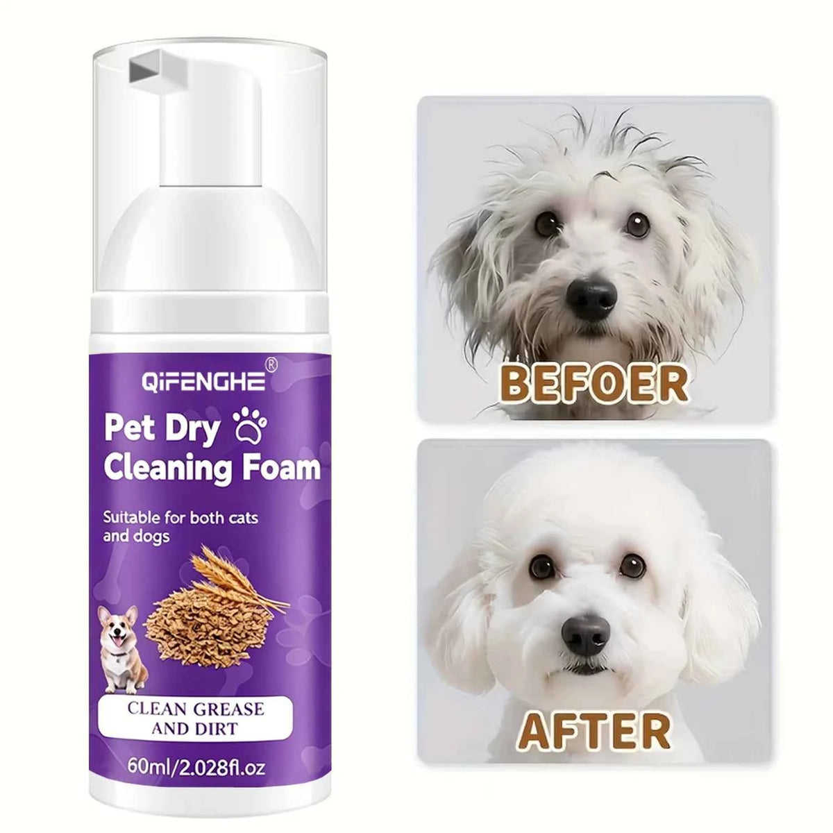 Waterless Pet Shampoo - Gentle Foam Cleanser for Dogs & Cats
