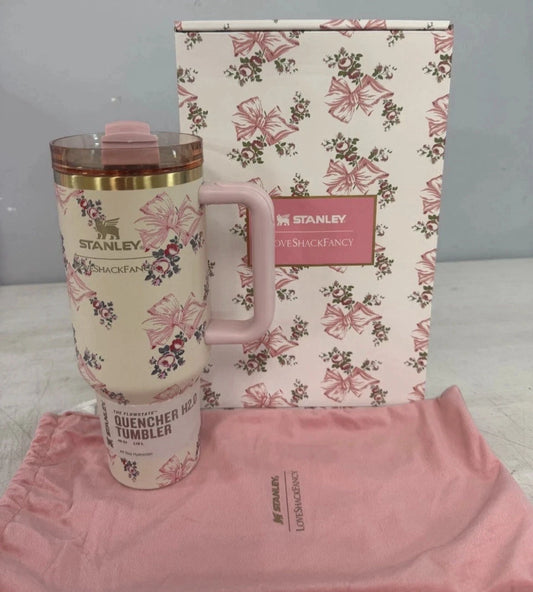 Stanley x LoveShackFancy 40oz Quencher H2.0 Tumbler Ribbon Rosa Pink Floral New
